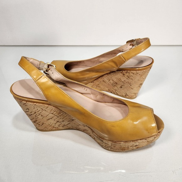 Vintage Stuart Weitzman Shoes Womens Size 9M Yellow Patent Wedge Heels Platform - Picture 3 of 9